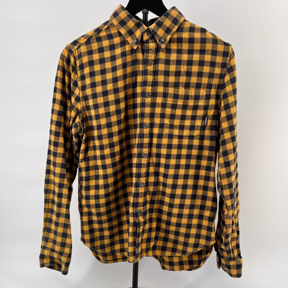 Eddie Bauer Mens Yellow Navy Buffalo Check Flannel Button Down Shirt S Small